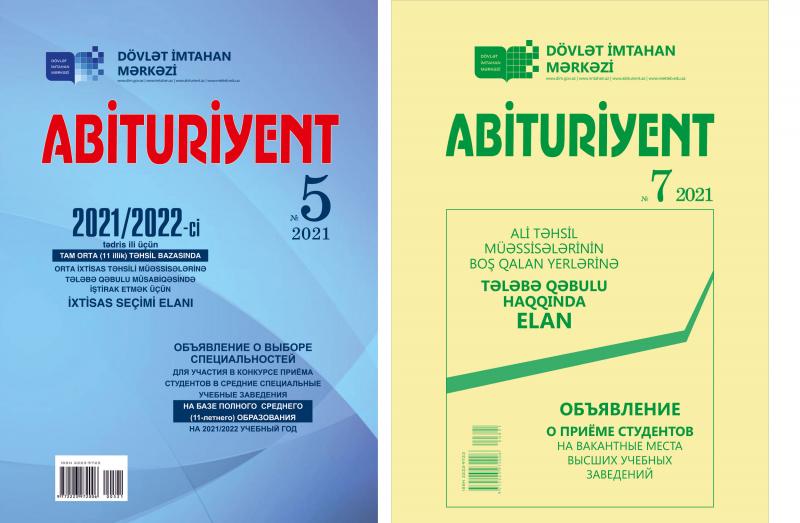 “Abituriyent” jurnalının 5-ci və 7-ci nömrələrinin elektron versiyaları (pdf formatında) DİM saytının "Elektron xidmətlər" bölməsinə  yerləşdirilib